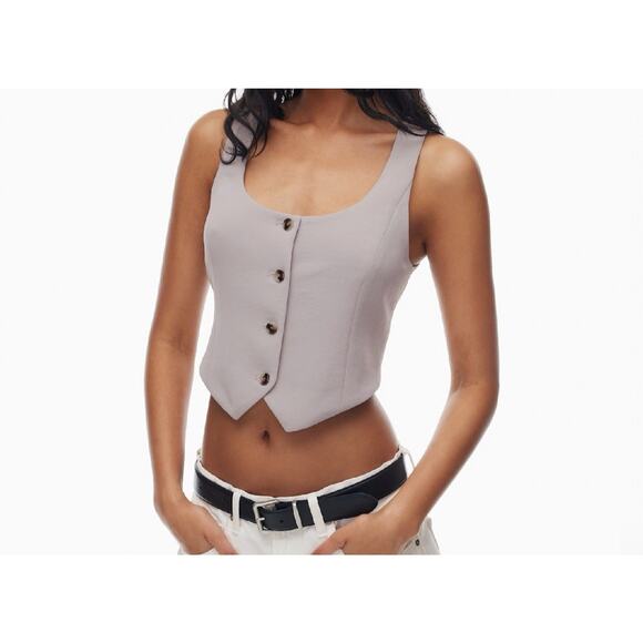 Aritzia Wilfred Rocco Vest Gray Slim Fit Japanese Crepe Button Up Blouse Size 4 - Picture 1 of 8